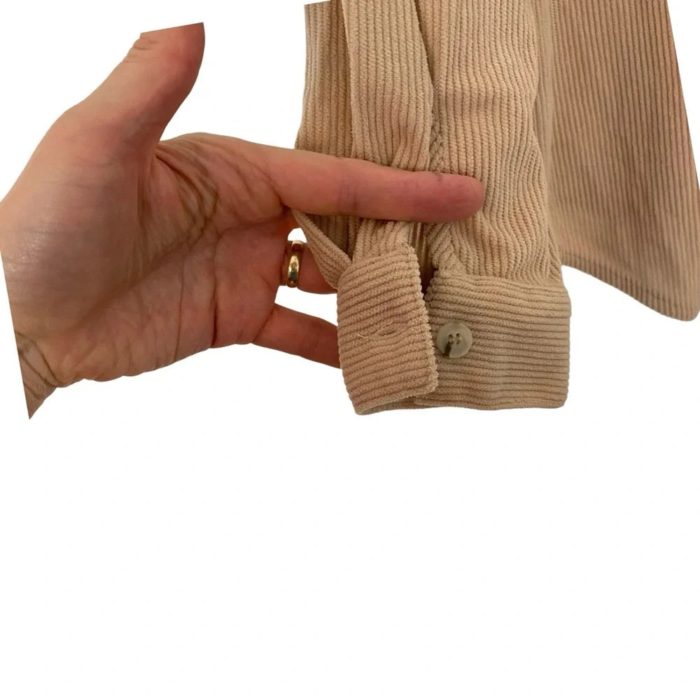 Princess Polly Corduroy Shirt Womens 2 XS Button Down Long Sleeve Nude Beige - Picture 6 of 9